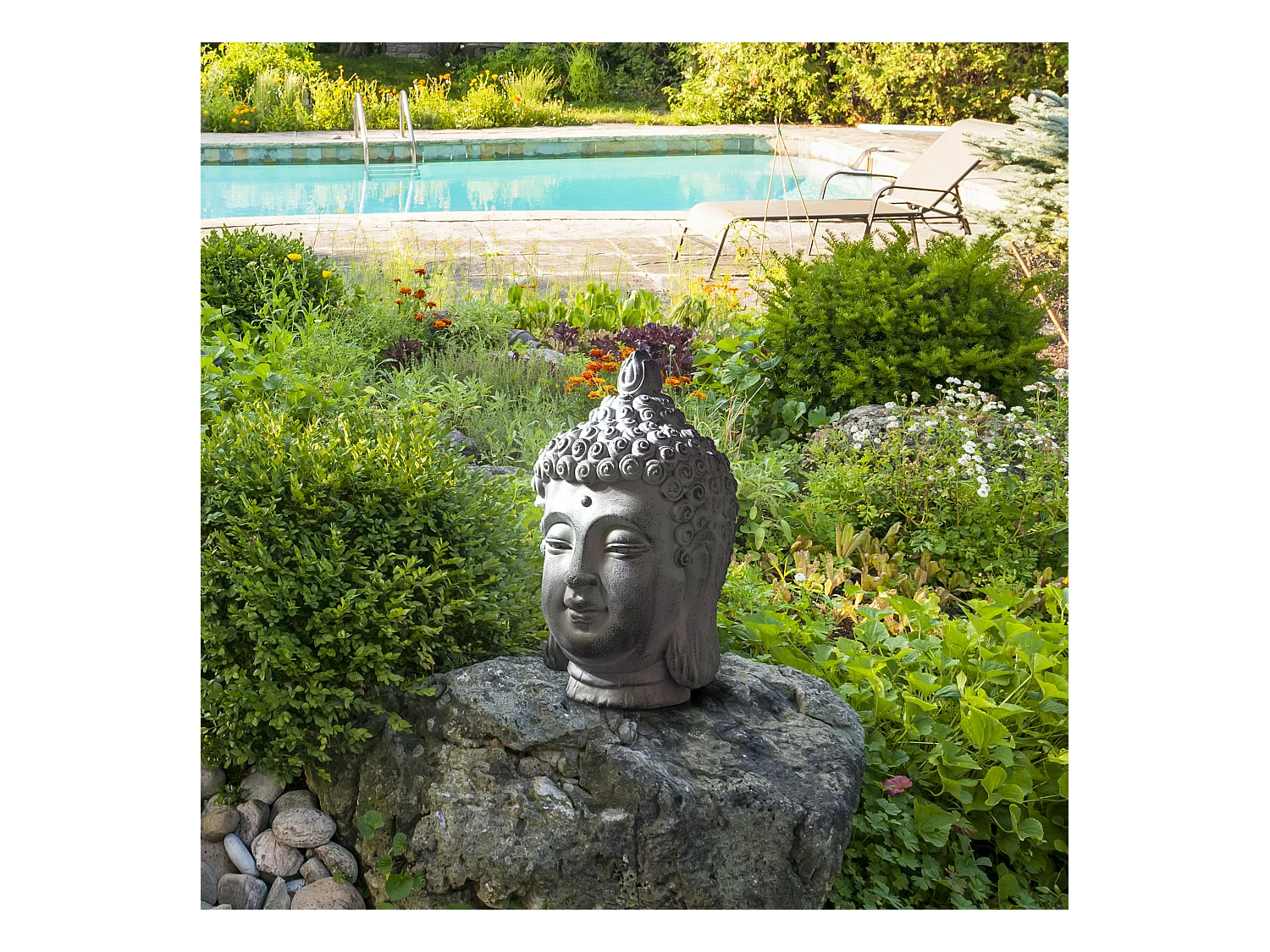 Tete De Bouddha En Magnesia H42cm Gris