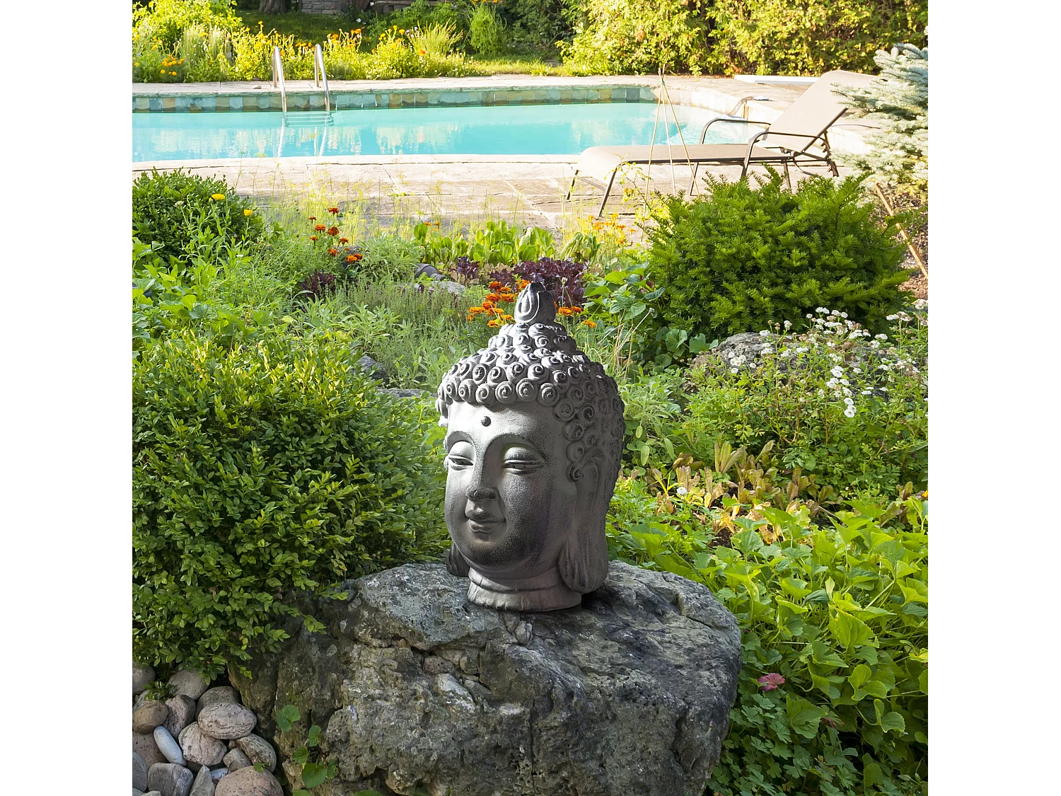 Tete De Bouddha En Magnesia H42cm Gris