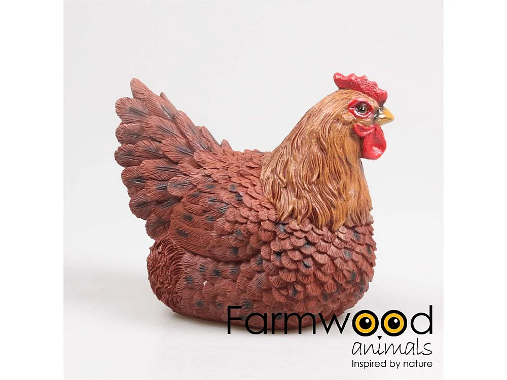 Poule marron couvant en résine