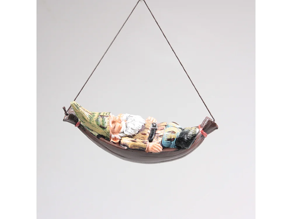 Mini nain de jardin en résine Hamac