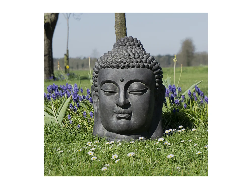 Tête de bouddha en fibres pour jardin 31 x 30 x 42 cm