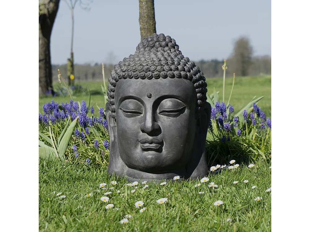 Tête de bouddha en fibres pour jardin 31 x 30 x 42 cm