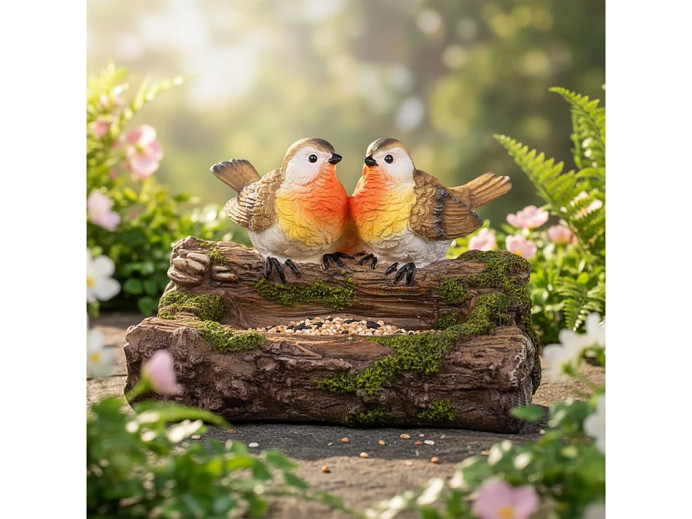 Rouge-gorge en résine sur branche 18 x 13 x 12 cm