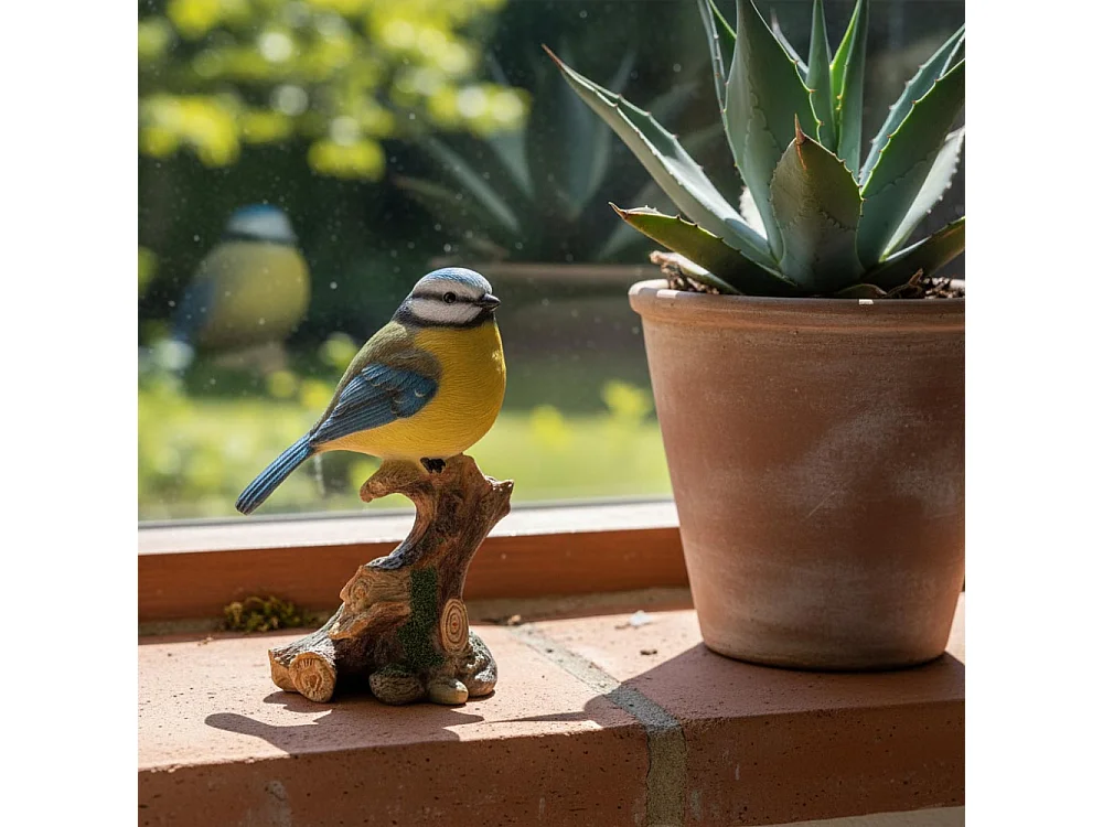 Mésange sur sa branche en résine 15 cm