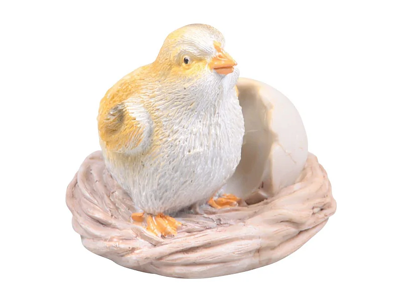 Poussin avec oeuf cassé en résine 10 x 9 x 11 cm