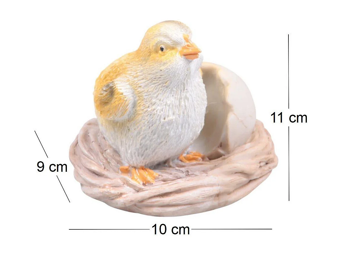Poussin avec oeuf cassé en résine 10 x 9 x 11 cm