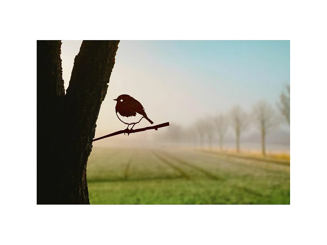 Oiseau à planter rouge gorge en acier corten Hauteur 14cm