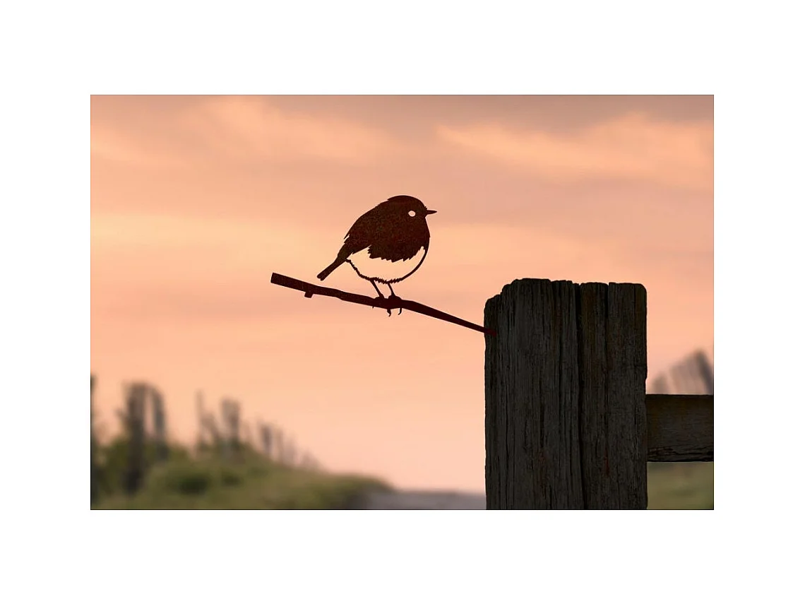 Oiseau à planter rouge gorge en acier corten Hauteur 14cm
