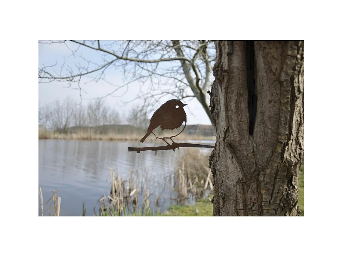 Oiseau à planter rouge gorge en acier corten Hauteur 14cm