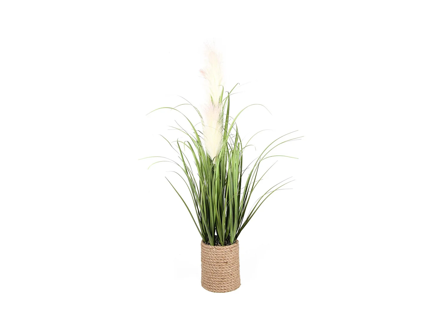 Graminées et plumeaux artificiels pot en corde hauteur 80 cm