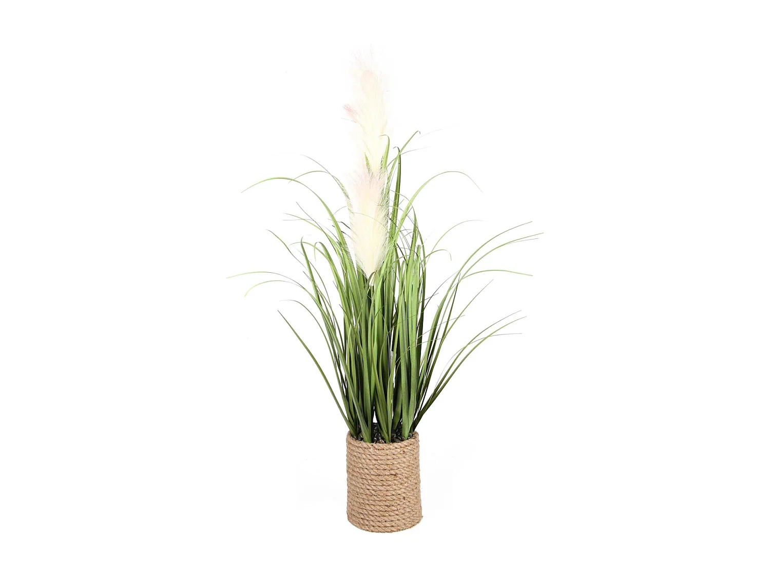 Graminées et plumeaux artificiels pot en corde hauteur 80 cm