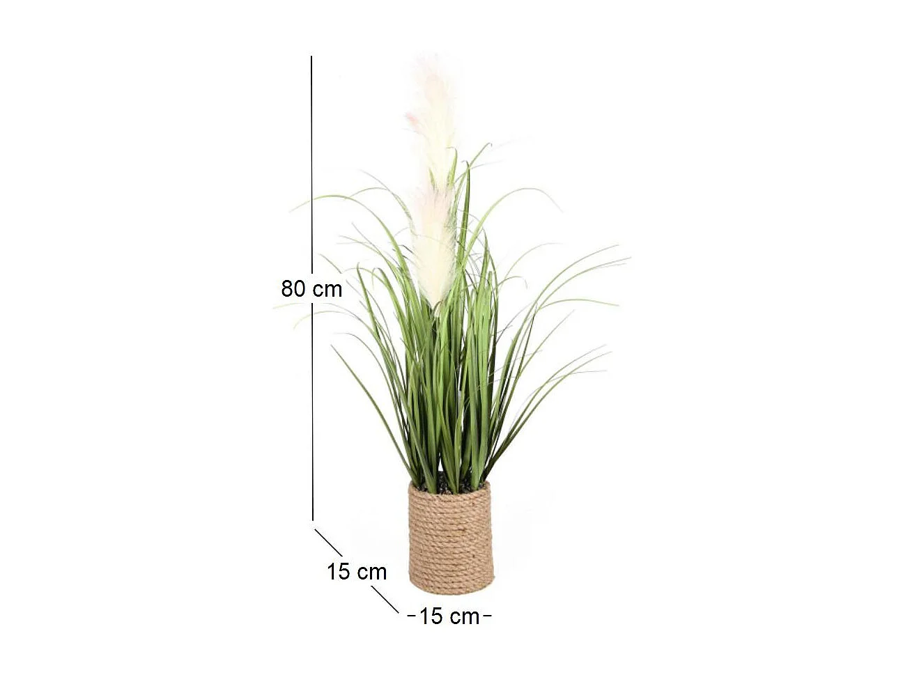 Graminées et plumeaux artificiels pot en corde hauteur 80 cm