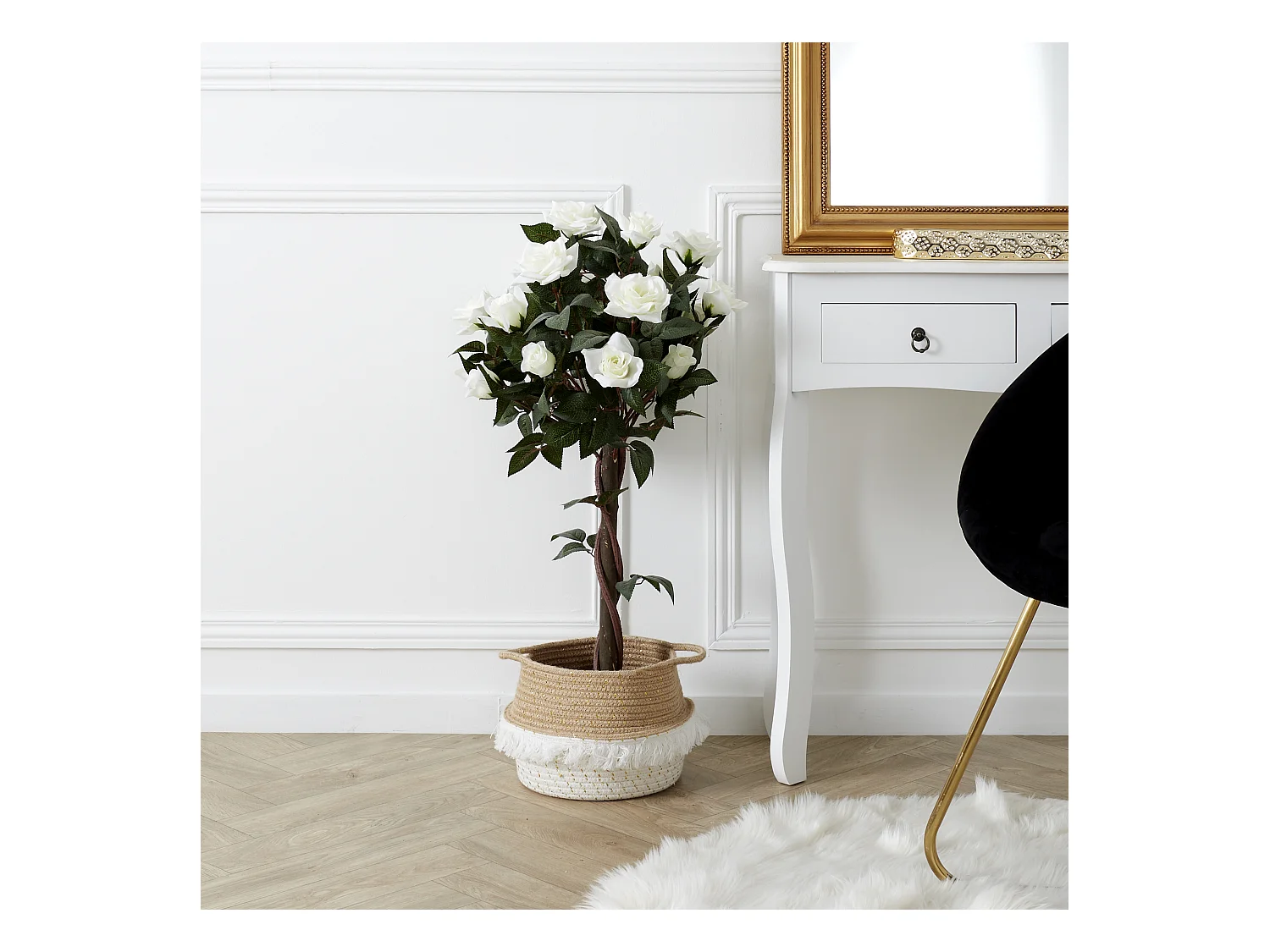 Plante Artificielle Rosier H90cm Vert, Marron, Noir, Blanc