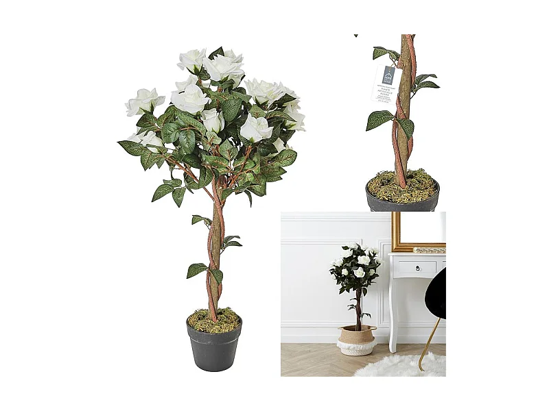 Plante Artificielle Rosier H90cm Vert, Marron, Noir, Blanc