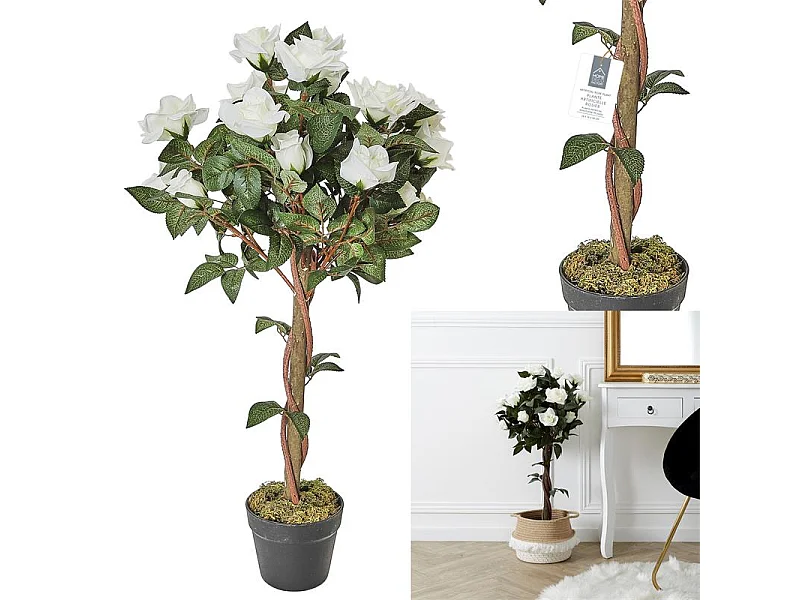 Plante Artificielle Rosier H90cm Vert, Marron, Noir, Blanc