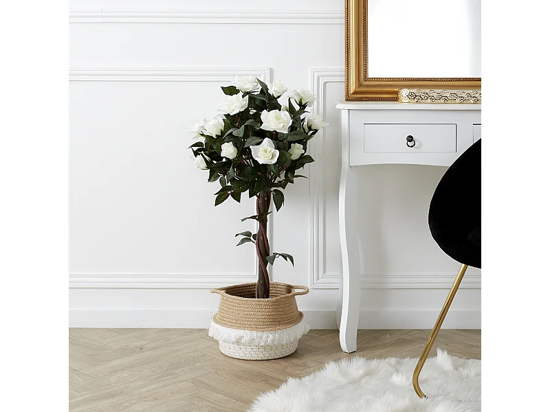 Plante Artificielle Rosier H90cm Vert, Marron, Noir, Blanc