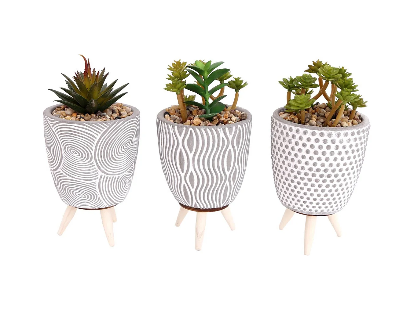 Plante artificielle dans pot en ciment sur pied (Lot de 3)