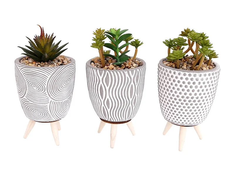 Plante artificielle dans pot en ciment sur pied (Lot de 3)