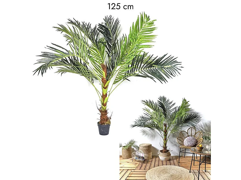 Plante Artificielle Palmier H125cm Vert, Marron, Noir