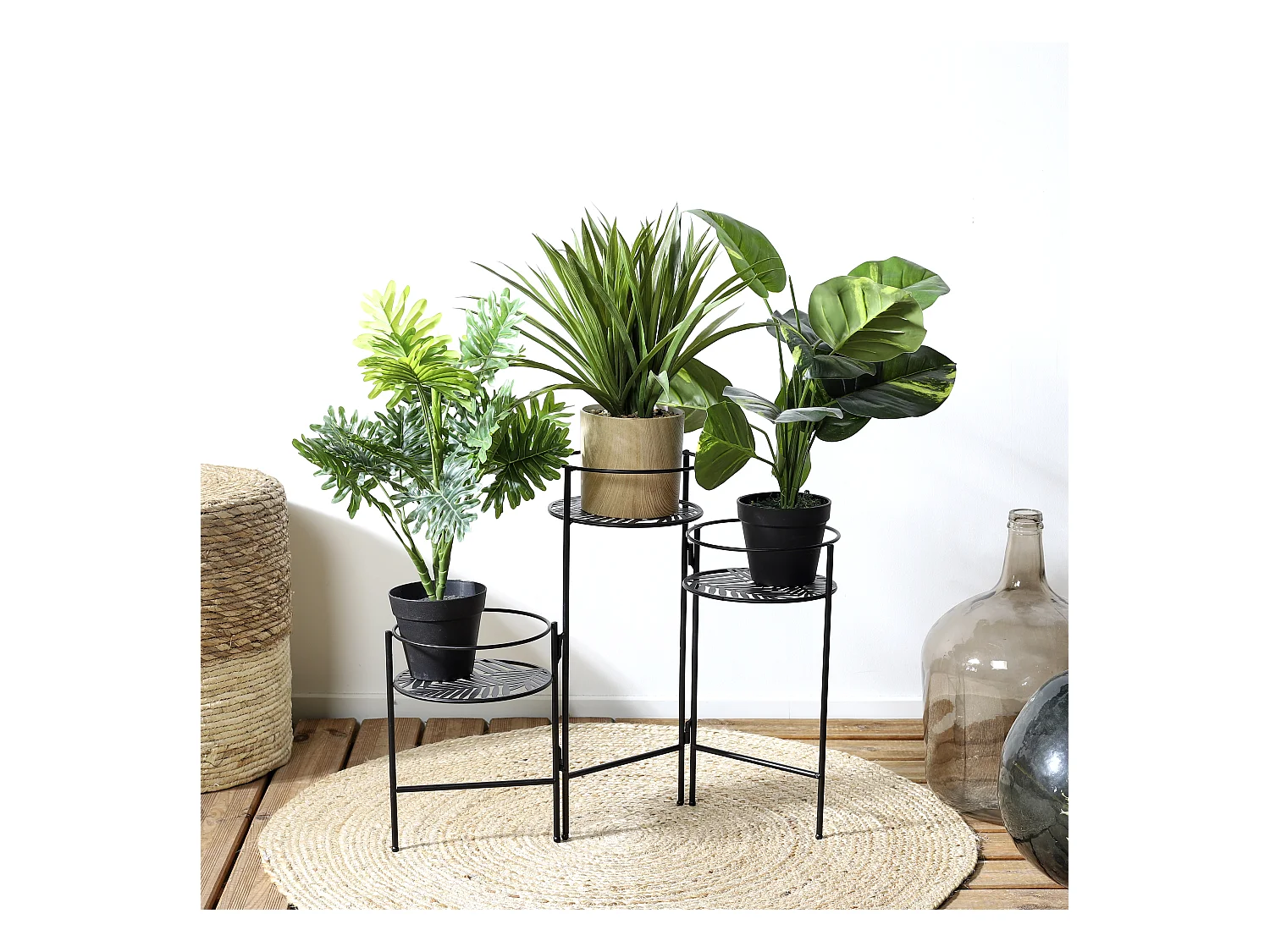 Porte Plantes X3 En Eventail Metal Noir