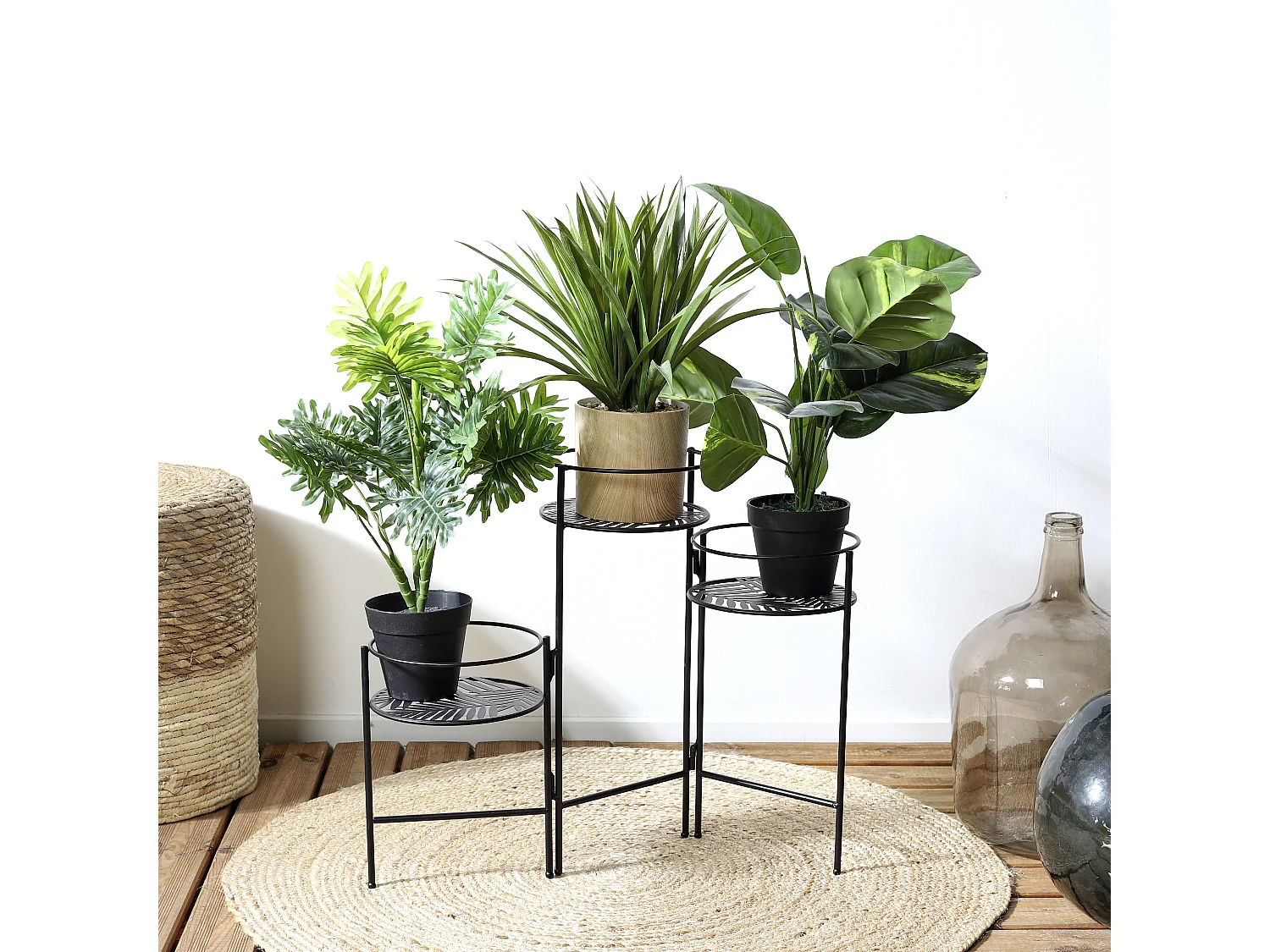 Porte Plantes X3 En Eventail Metal Noir