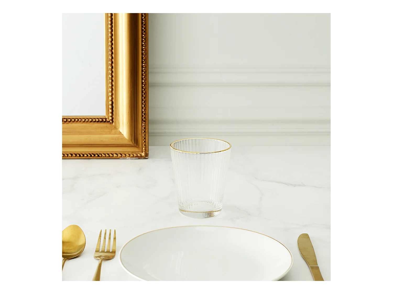 Lot De 6 Verres Stries Liseret Gold 35cl Transparent, Or