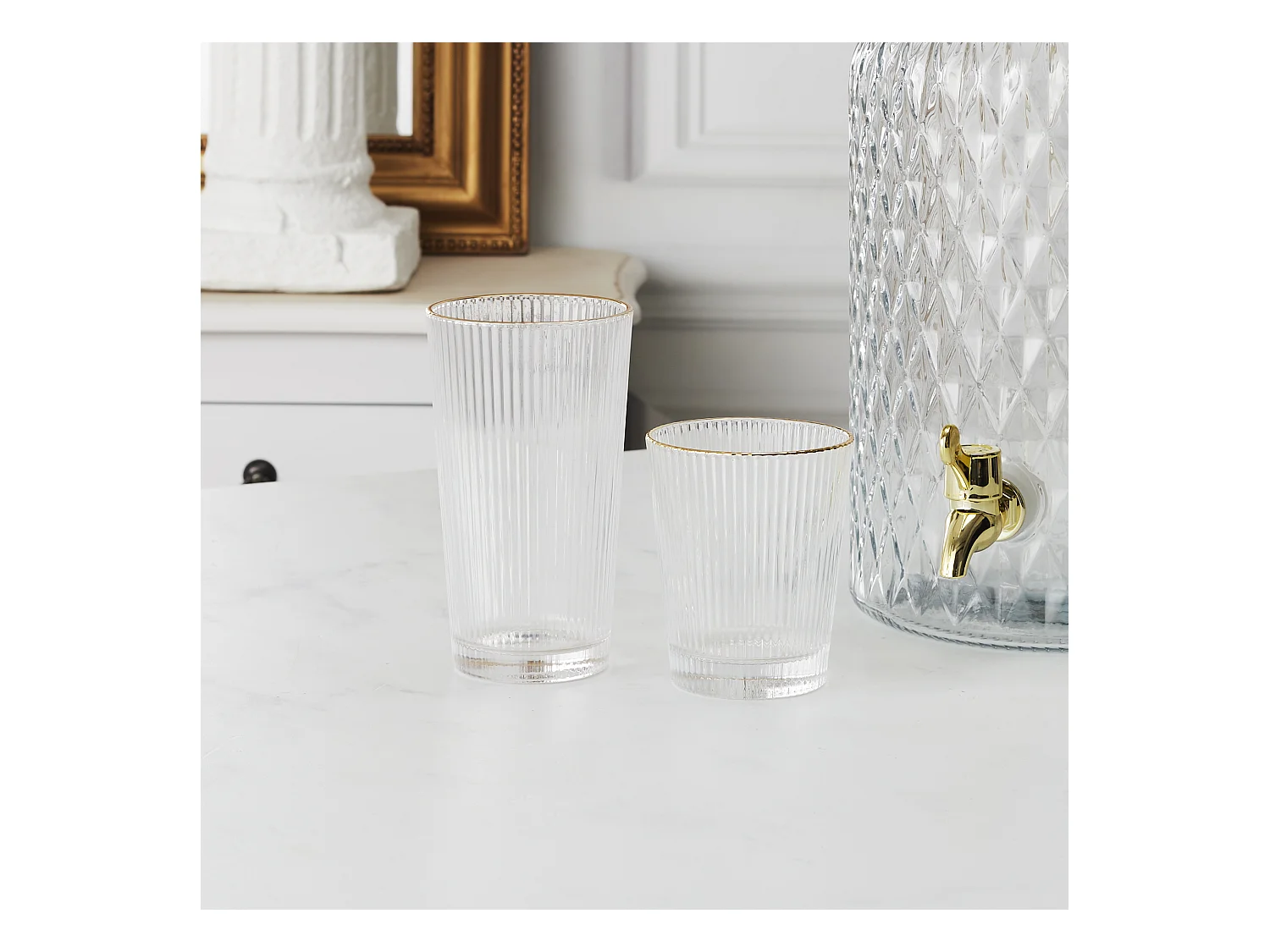 Lot De 6 Verres Stries Liseret Gold 35cl Transparent, Or