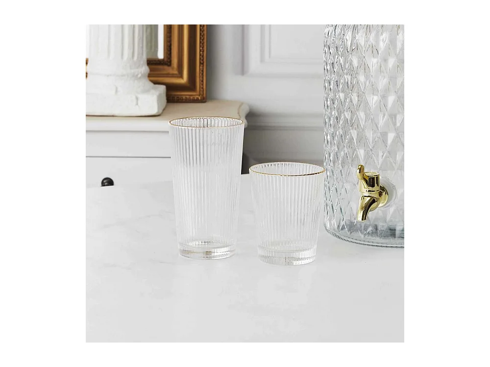 Lot De 6 Verres Stries Liseret Gold 35cl Transparent, Or