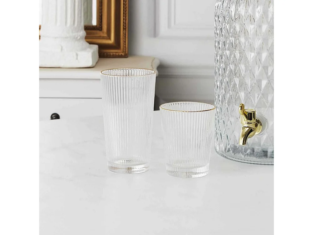 Lot De 6 Verres Stries Liseret Gold 35cl Transparent, Or