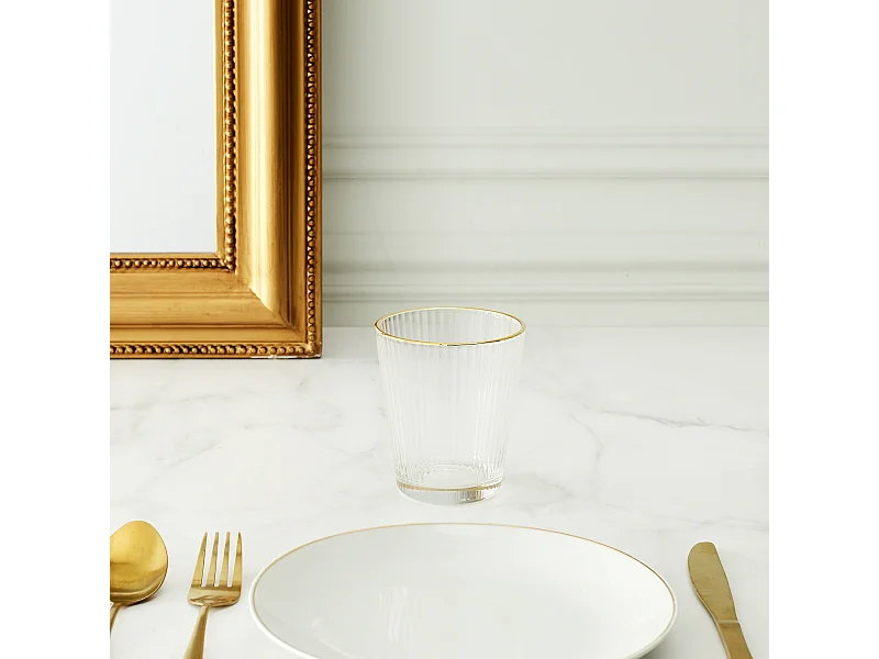 Lot De 6 Verres Stries Liseret Gold 35cl Transparent, Or