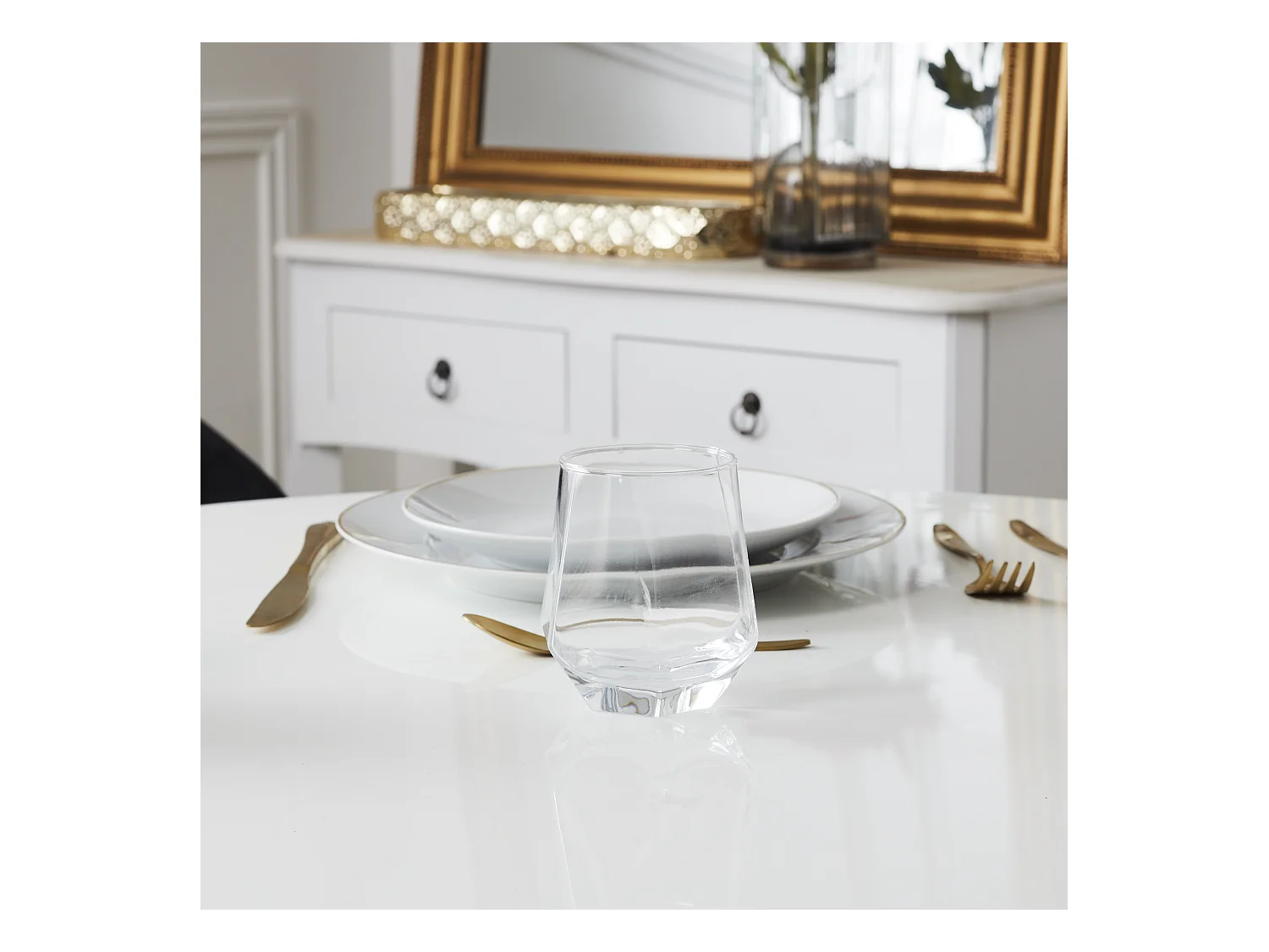 Lot De 6 Verres Forme Diamant 30cl Transparent, Or