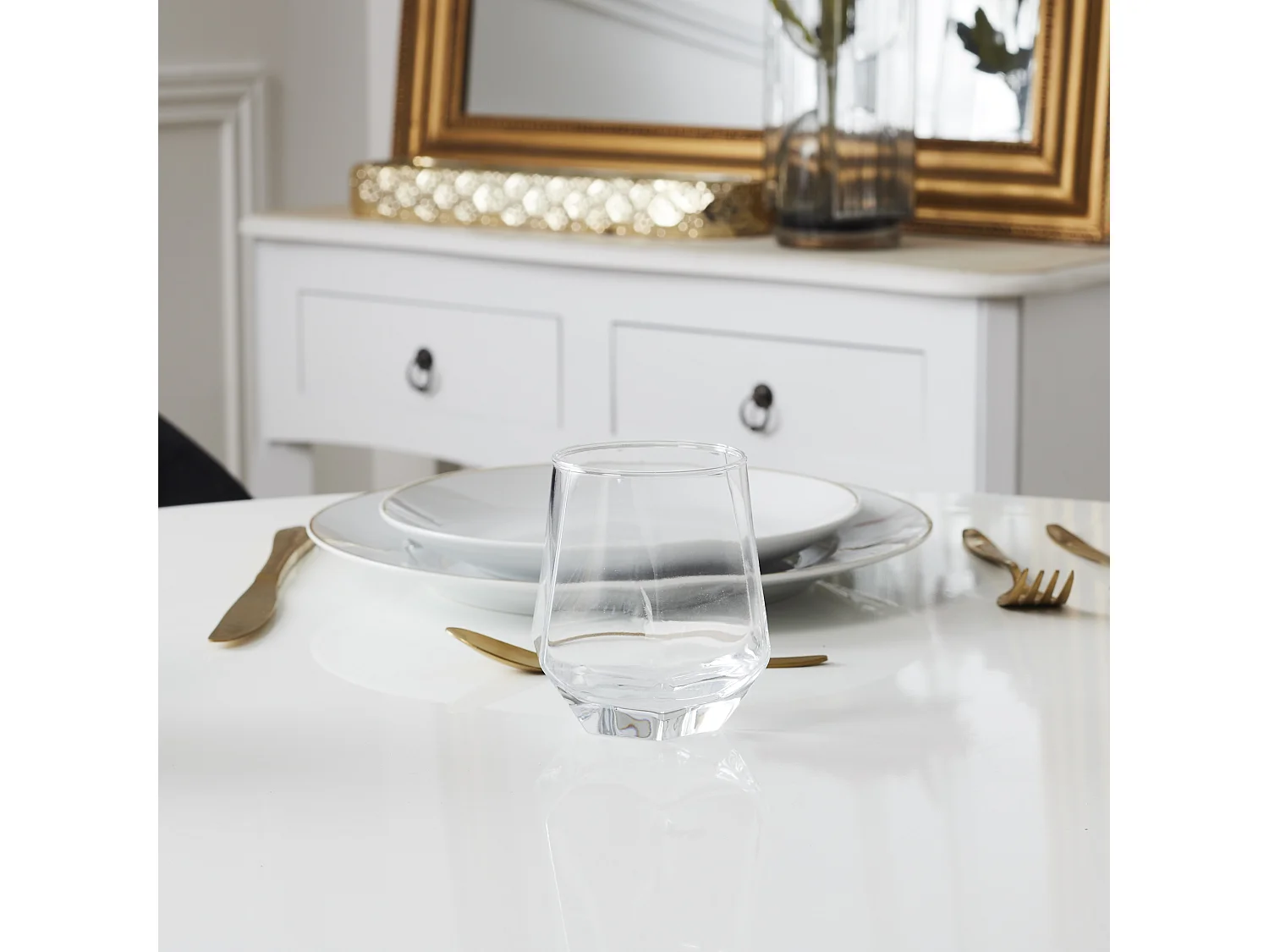 Lot De 6 Verres Forme Diamant 30cl Transparent, Or