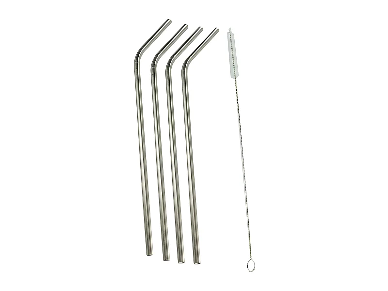 Lot de 4 Pailles Inox & Goupillon "Cali" 25cm Argent