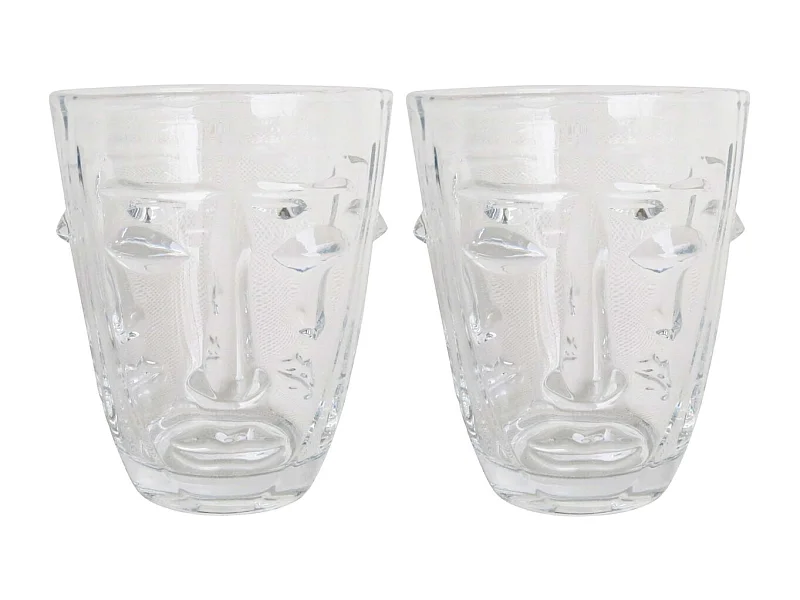 Verre à eau Visage transparent 8 x 10 cm Lot de 2