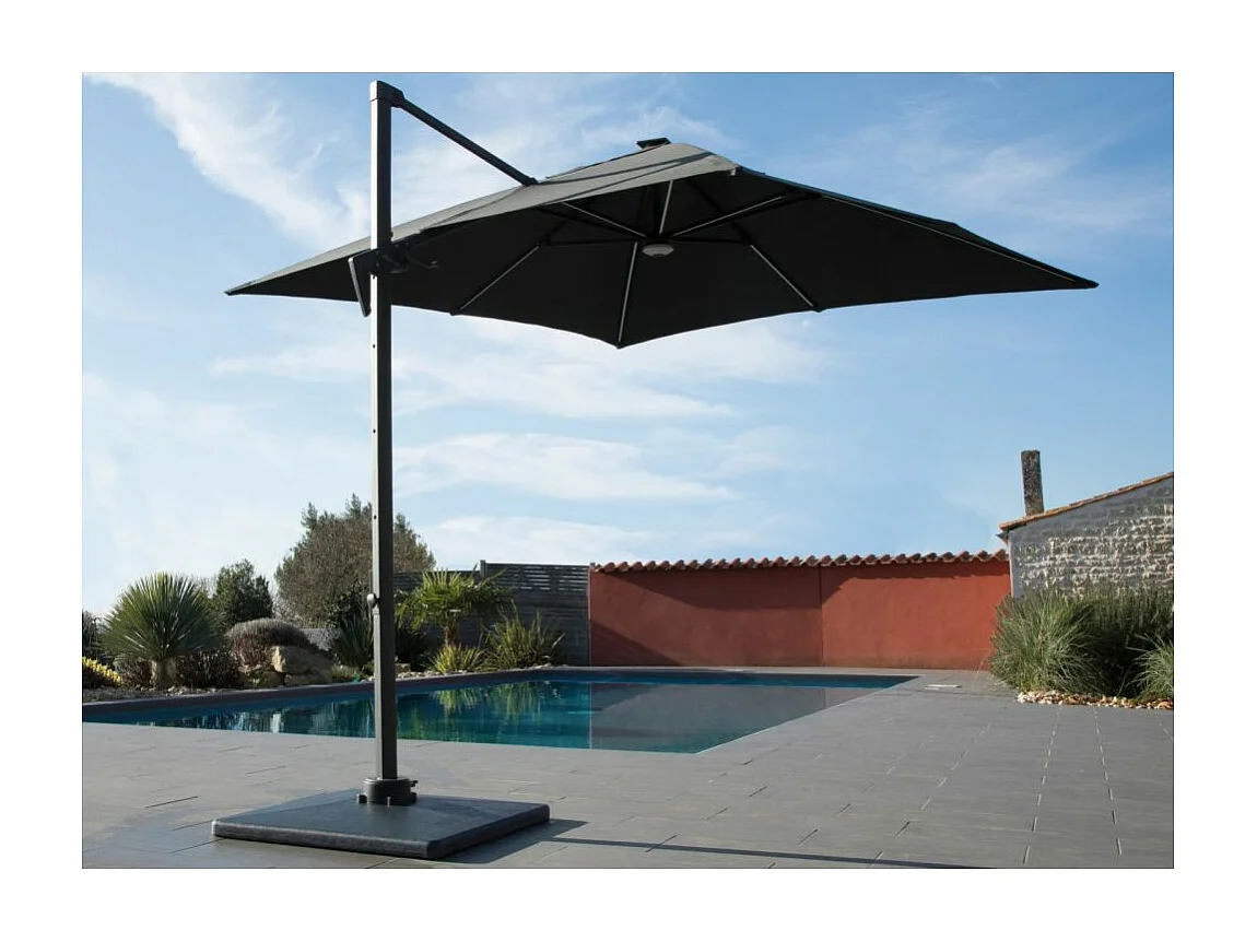 Parasol déporté en aluminium 2.7 m avec leds