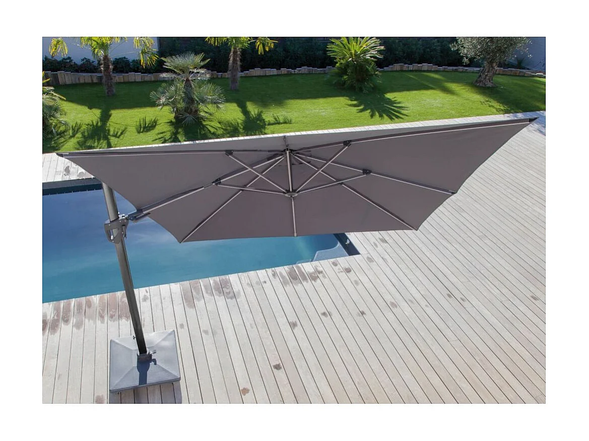 Parasol déporté orientable 360° inclinable gauche droite 3 x 3 m Orient Gris