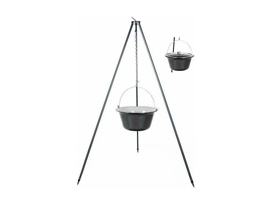 Chaudron en acier émaillé sur trépied 14 litres