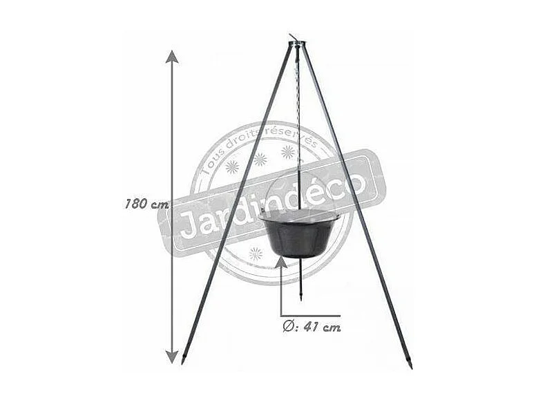 Chaudron en acier émaillé sur trépied 14 litres