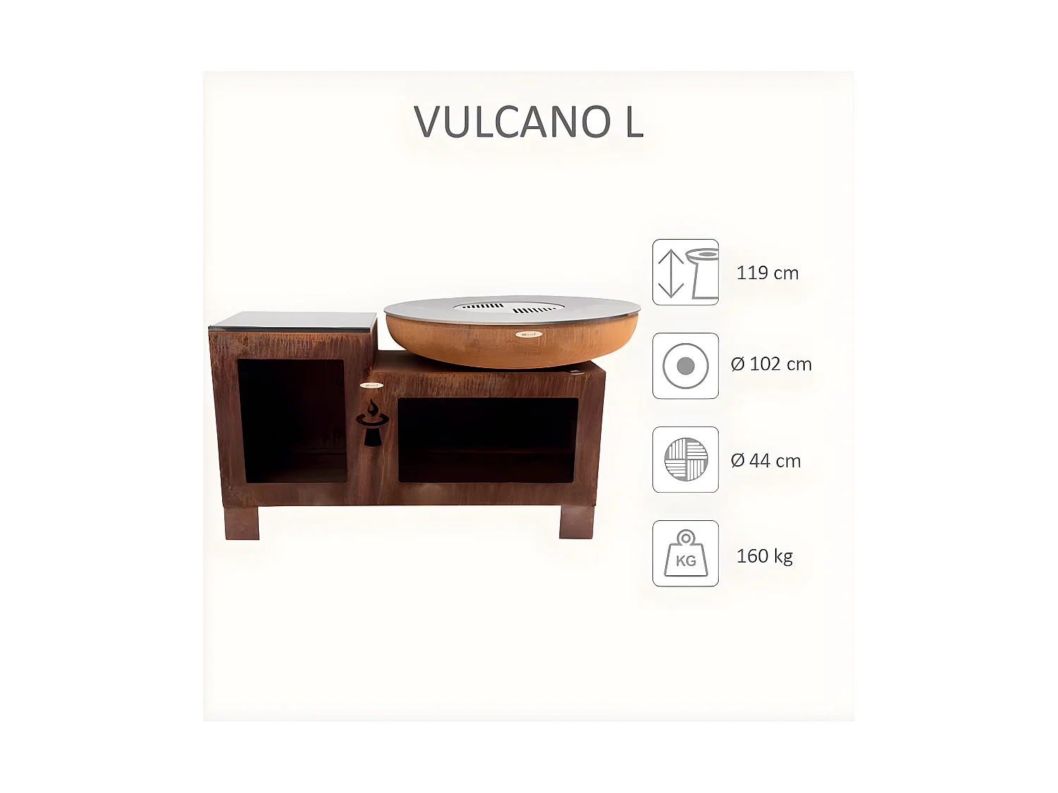 Barbecue brasero  en acier Vulcano Surface de cuisson 102 cm