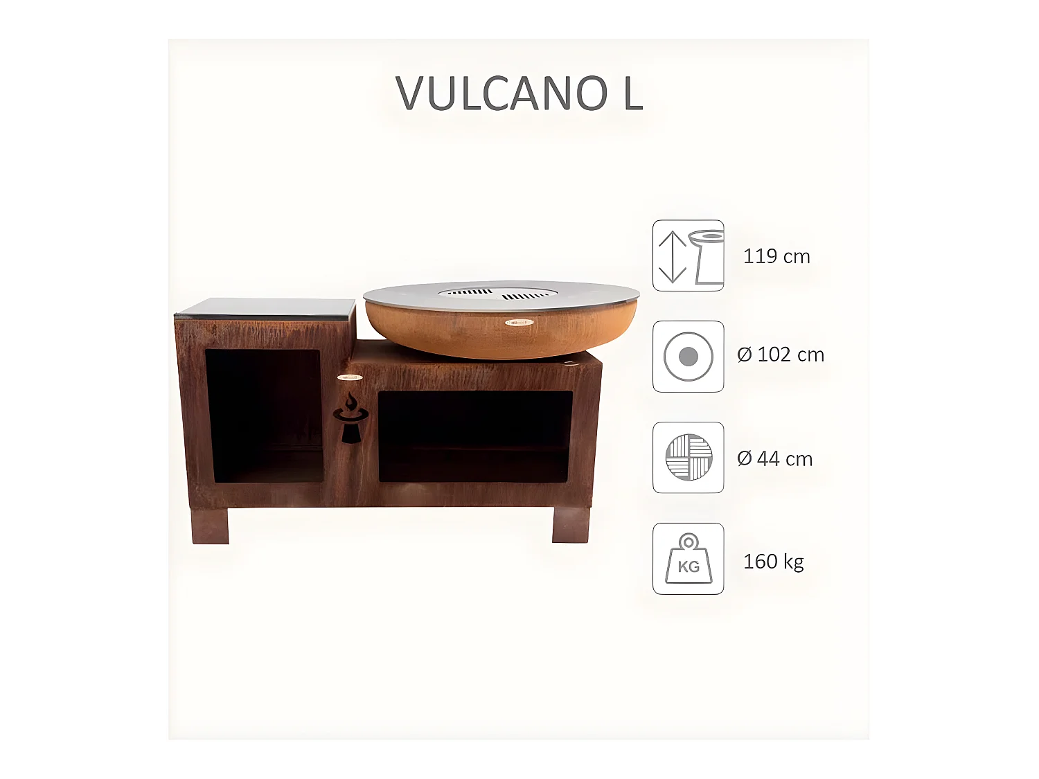 Barbecue brasero  en acier Vulcano Surface de cuisson 102 cm