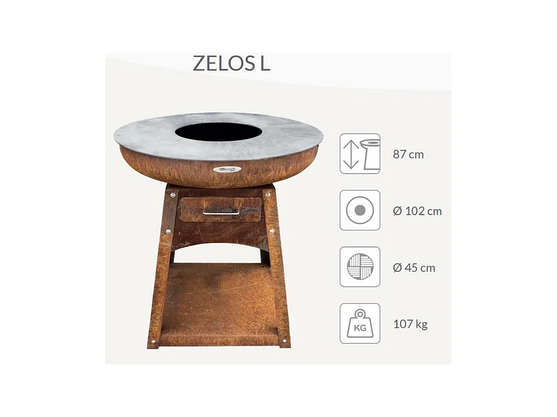 Barbecue brasero en acier Zelos Hauteur 87 cm Diamètre 102 cm