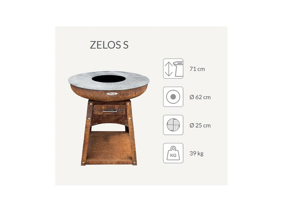 Barbecue brasero en acier Zelos Hauteur 71 cm Diamètre 62 cm