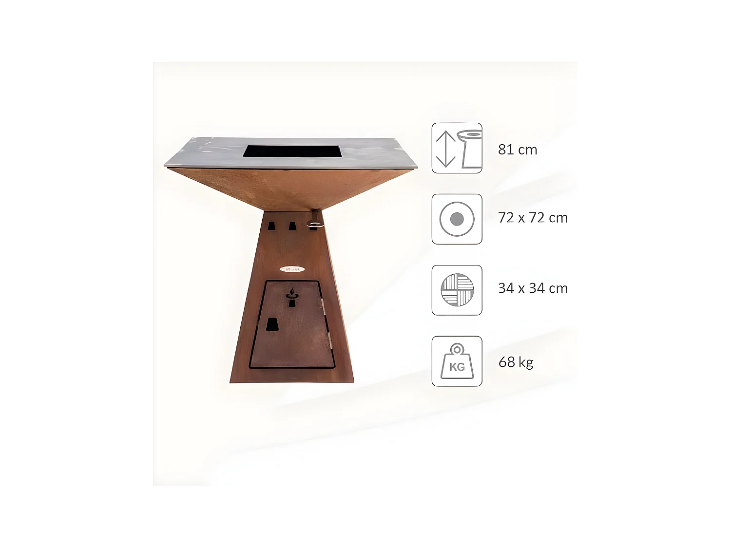 Barbecue Feuerschale aus Stahl Cube Grillfläche 82 cm