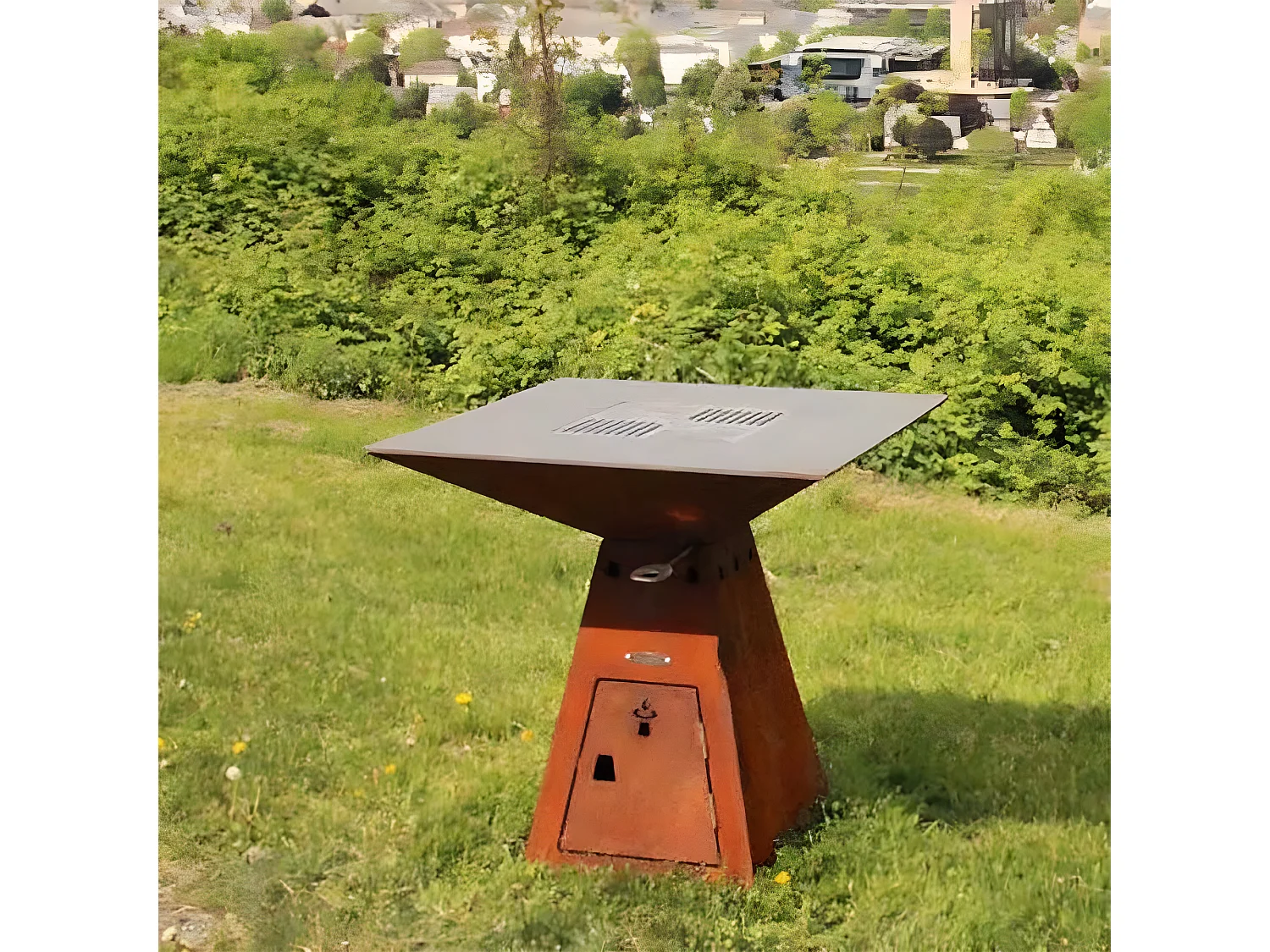 Barbecue Feuerschale aus Stahl Cube Grillfläche 82 cm