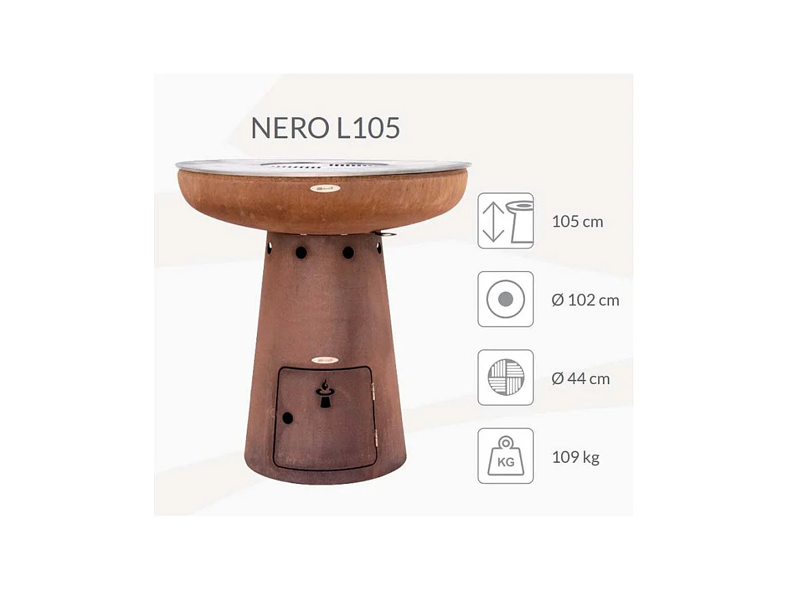 Barbecue brasero en acier  Nero Hauteur 105 cm Diamètre 102 cm