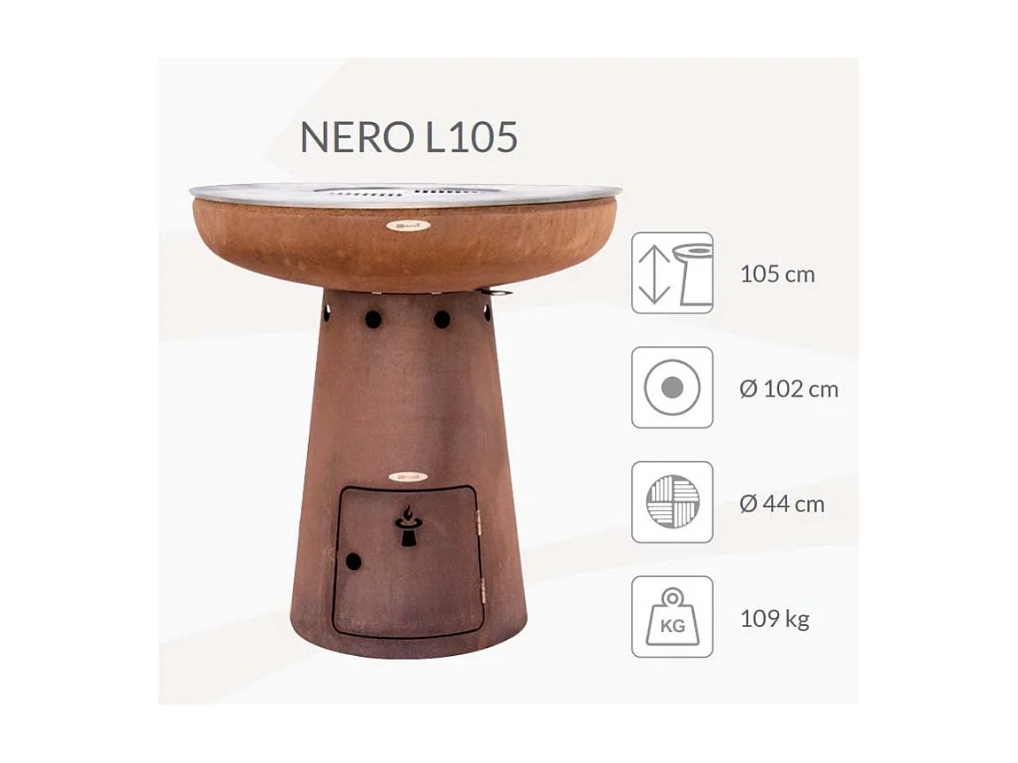 Barbecue brasero en acier  Nero Hauteur 105 cm Diamètre 102 cm