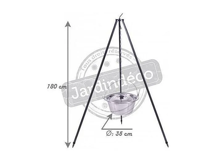 Chaudron en acier inoxydable sur trépied 8 litres