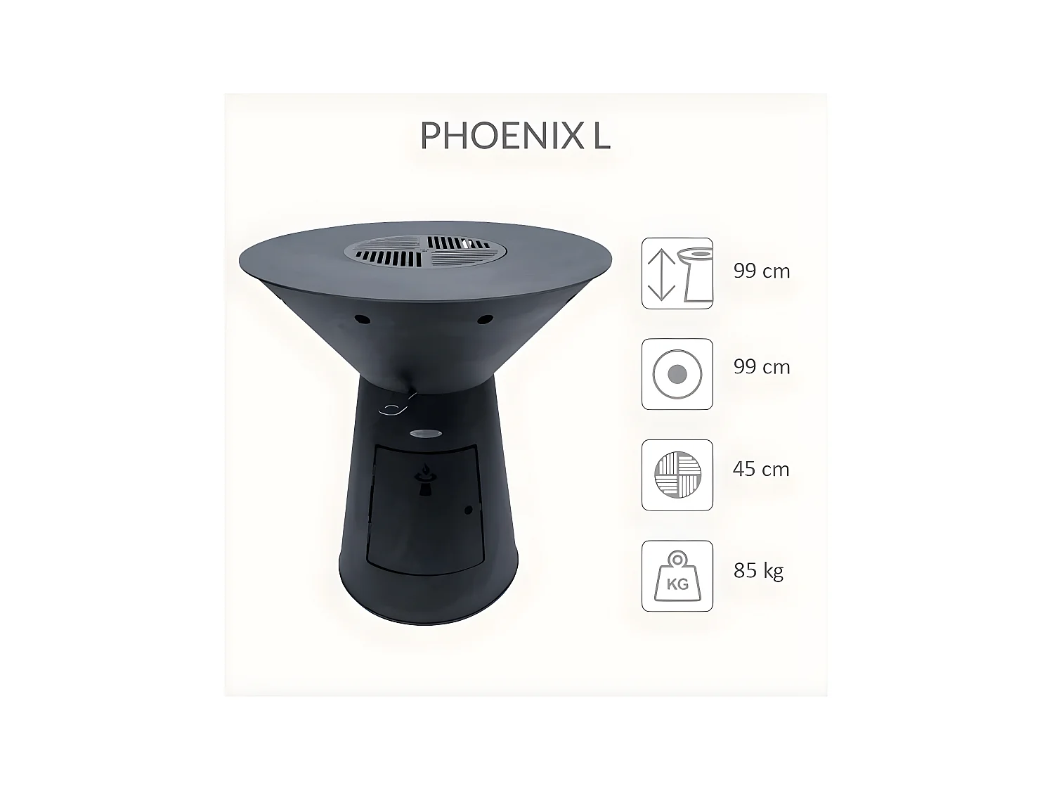 Barbecue brasero en acier Phoenix Hauteur 99 cm Diamètre 99 cm