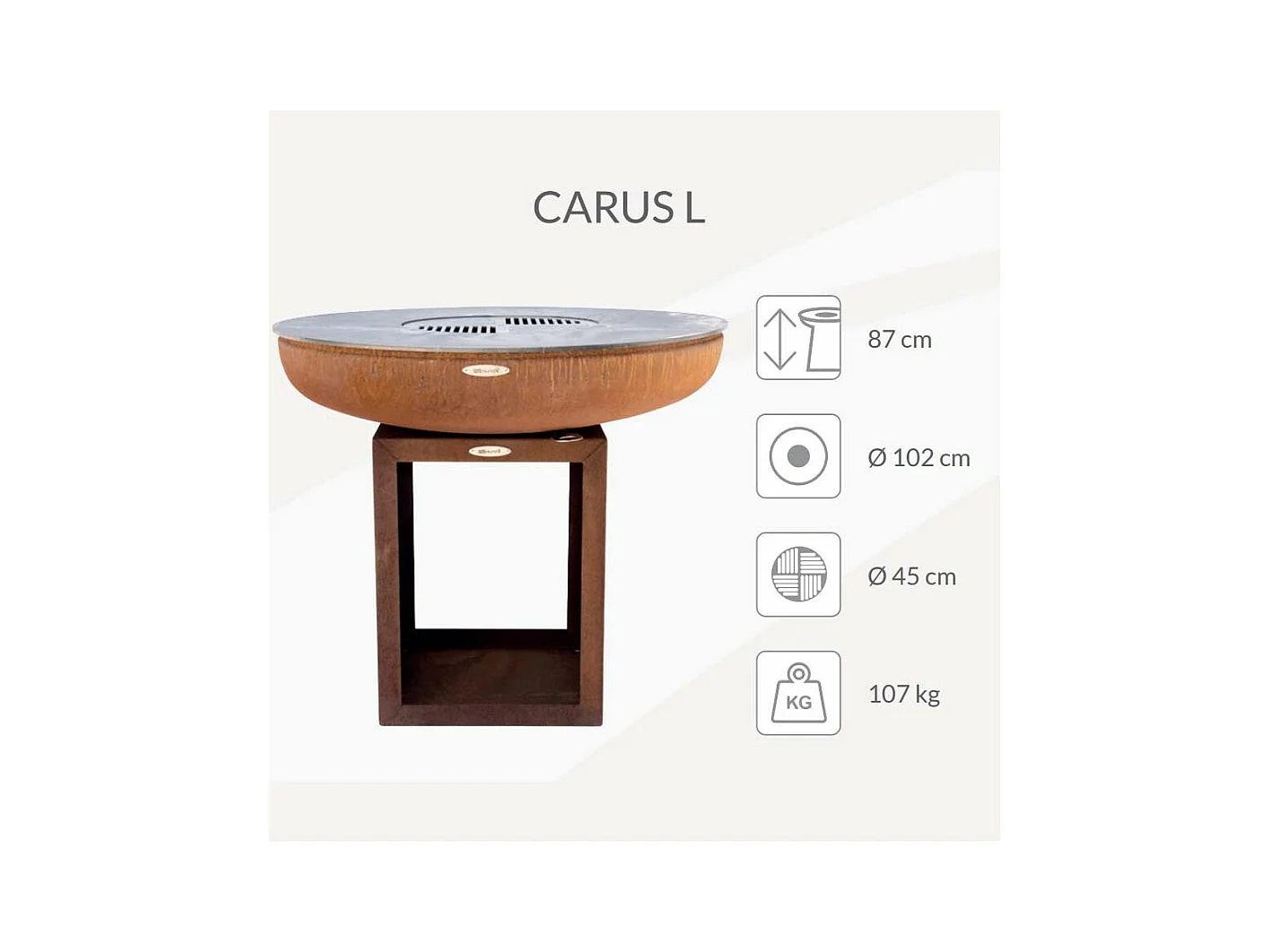Barbecue brasero en acier  Carus Diamètre 102 cm Hauteur 87 cm