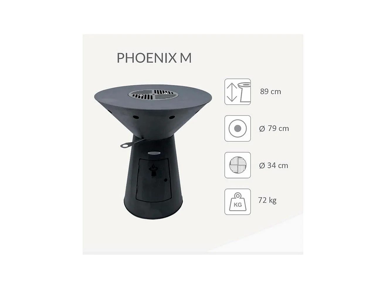 Barbecue brasero en acier Phoenix Hauteur 89 cm Diamètre 79 cm